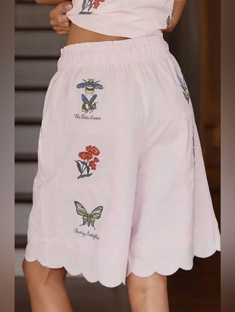 Anthropologie Embroidered Pink Bermuda Shorts - Picture 2 of 7